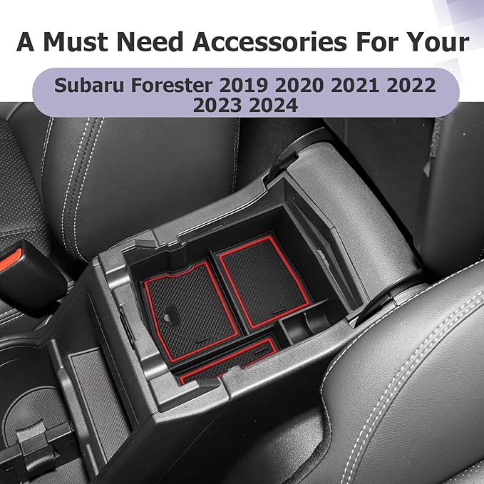 LUWU Center Console Organizer Compatible with 2019 2020 2021 2022 2023 2024 Subaru Forester Accessories Armrest Console Secondary Storage Box Insert Tray ABS Material Red