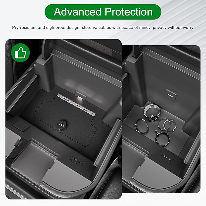 Center Console Safe Vault Compatible with 2023-2026 Chevy Silverado GMC Sierra 1500 Modified 2022 Model Console Safe Organizer Lock Box Replacement for 2022-2026 Chevy Silverado Accessories
