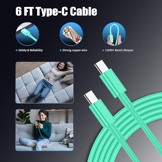 3Pack USB C Charger for Samsung Galaxy S24 Ultra, Super Quite Fast Charging Type C Block with 6FT C to C Cord for Samsung Galaxy Tab S9 S8 S23 Ultra S22 Ultra S23 S22 S21 Note 10 Plus 20,Green