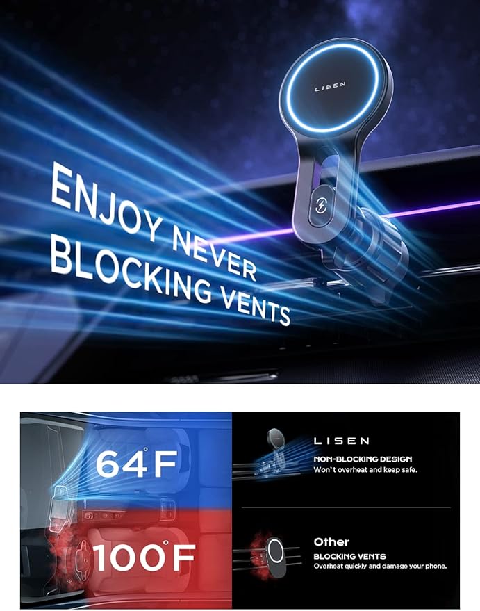 LISEN for 15W MagSafe Car Mount Charger, [Safer & Faster] Vent Magnetic Wireless Car Charger, Car Vent Phone Mount Charger Fits iPhone 16 Pro Max Plus 15 14 13 12, Samsung with MagSafe Case, Red