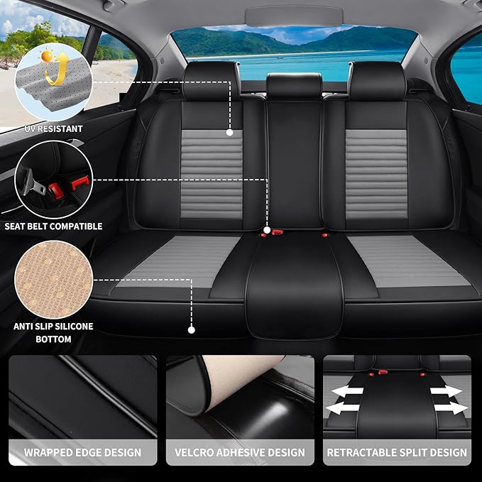 Car Seat Covers Full Set Fit for Toyota Corolla Cross 2021-2025,2026, Premium Faux Leather Car Seat Protector,Breathable Anti-Slip Full Wrapping Edge Seat Covers(BlackGray,Full Set)