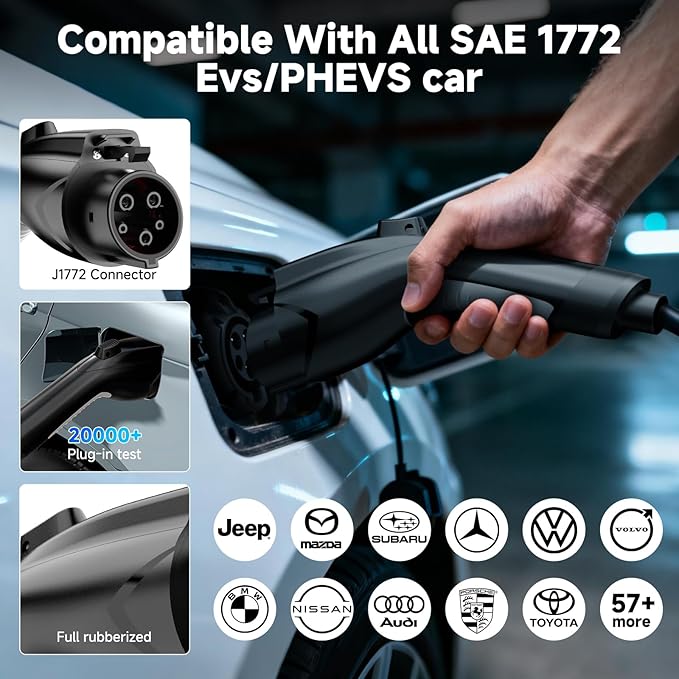 Level 2 EV Charger, 32A/7KW Electric Vehicle Portable Charger with 25FT Cable, Home EV Charging Station, 240V NEMA 14-50 Plug, for All SAE J1772