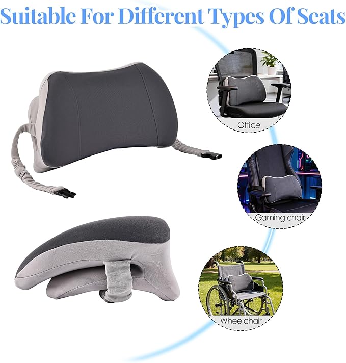 Lumbar Support Pillow for Car, Memory Foam Back Cushion Provides Lumbar Support to Relieve Back Pain, Ideal for Driving Cars and Office Chairs as a Back Support Pillow (Grey)