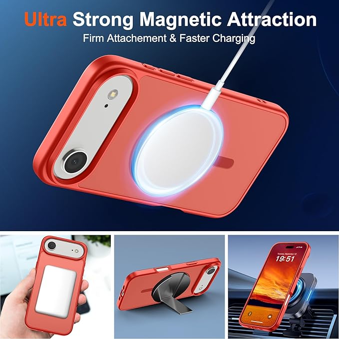 SUPFINE Magnetic for iPhone Air Case (Compatible with MagSafe)(Military Grade Drop Protection) Slim Translucent Matte Shockproof with Anti-Fingerprint Phone Cover for 17 Air,Red