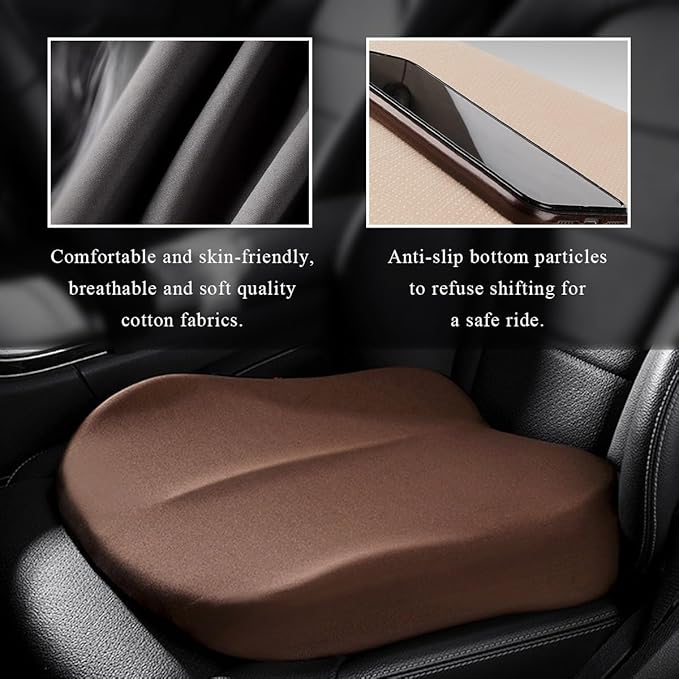 Car Seat Cushion, Comfort Memory Foam Car Cushion, Non-Slip Auto Booster Seat Cushion for Improve Driving Vision, Suitable for Vehicles Trucks SUVs Car Accessories (Coffee)