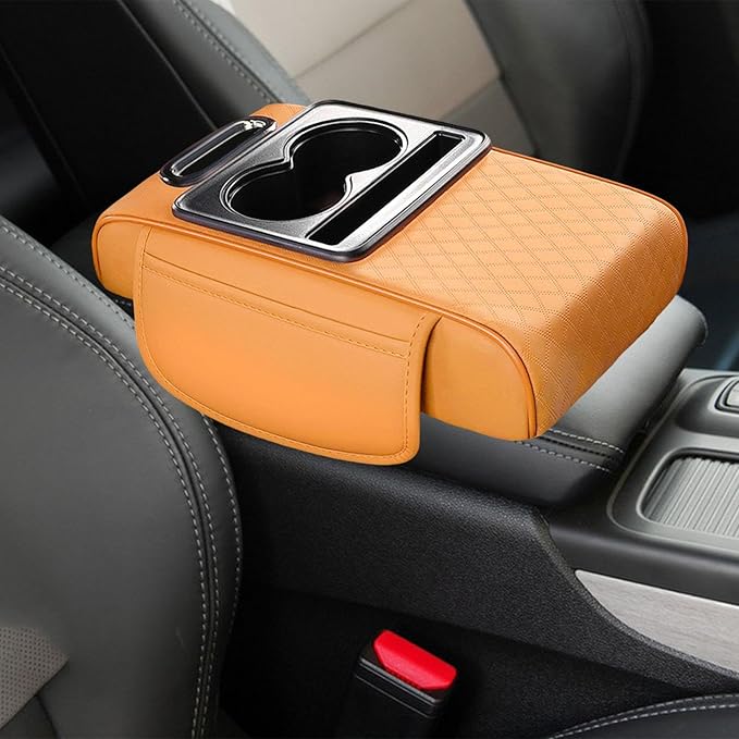Car Center Console Pad PU Leather Armrest Organizer with Tissue Box Slot for Vehicles, Style E