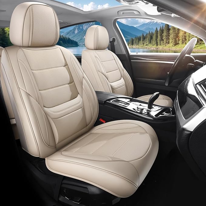Car Seat Covers Full Set Custom Fit for Ford Edge 2007-2025 2026 - Luxury Faux Leather with Lumbar Support, Waterproof, Breathable, Anti-Slip, Easy to Install (Beige,Full Set)