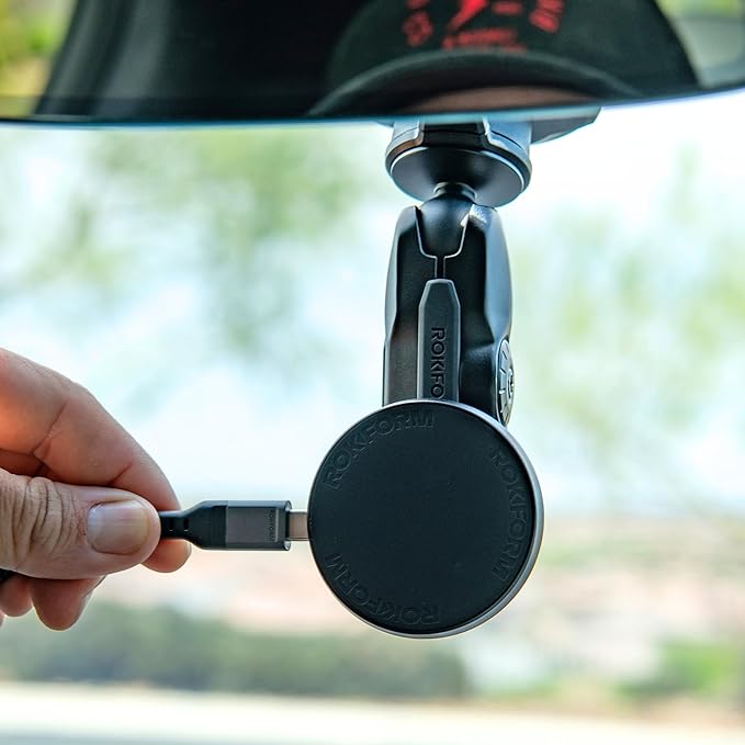 Rokform Wireless Car Charger, Magnetic Windshield Phone Mount, Twin Ball Adjustment 360° Rotation, Compatible with Mag Safe Cases, Strong Suction Cup, USB-C to USB-C Cable Included (Black)