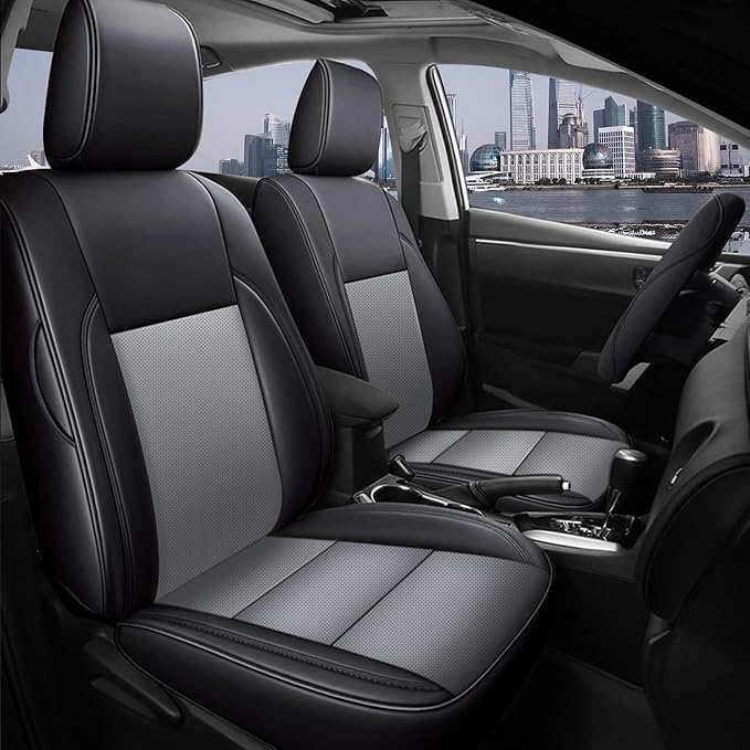 AOMSAZTO Car Seat Covers for Toyota Corolla 2014 2015 2016 2017 2018 2019 L,LE,LE Eco,Plus Sedan Car Seat Cover Full Set Waterproof, Custom Fit Full Set Faux Leather (Black+Gray, 2014-2019 Corolla)