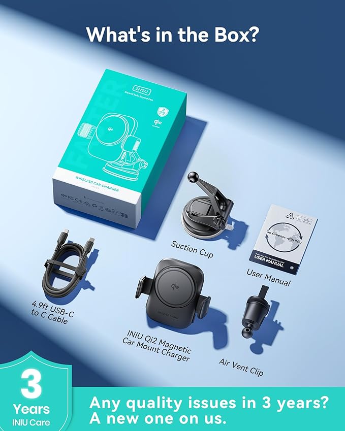 INIU Wireless Car Charger, Qi2 Certified Car Phone Holder for Magsafe, 15W Fast Charging Magnetic Car Mount Charger Auto Clamping Car Accessories Air Vent for iPhone 17 16 15 14 13 12 Pro Max Air etc