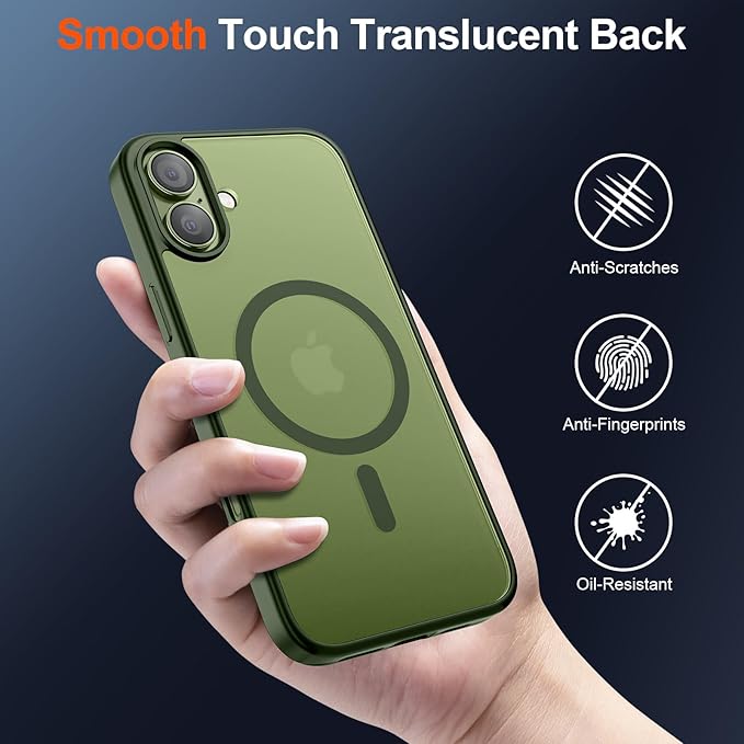 SUPFINE Magnetic for iPhone 17 Case (Compatible with MagSafe)(Military Grade Drop Protection) Translucent Matte Shockproof with Anti-Fingerprint Phone Cover,Cangling Green