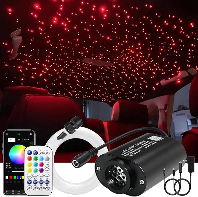 AKEPO Mini Size 6W Starlight Headliner Kit Twinkle Fiber Optic Lights, 550pcs 0.03in 9.8ft/3m Optical Fiber APP Control RGBW Led Music Activated Optic Star Ceiling Kit for Home and Car Headliner Star