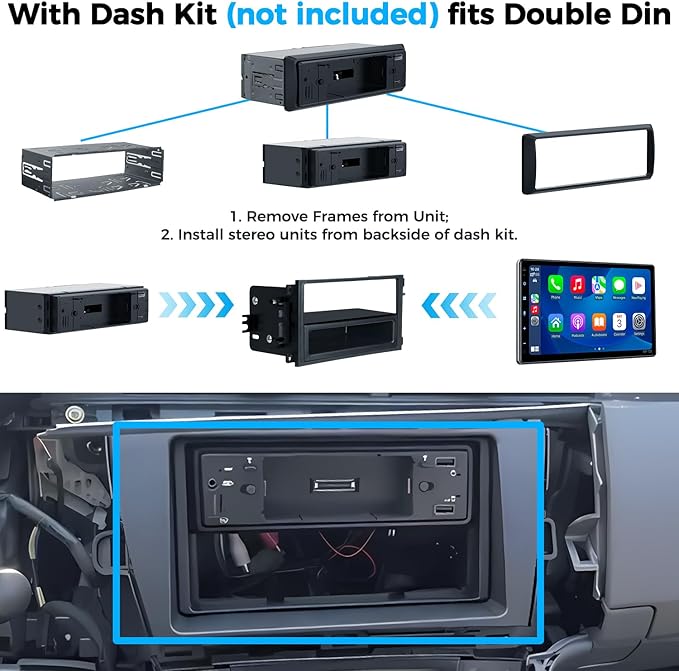 PLZ 10.1" Wireless Single Din Car Radio Stereo with Apple Carplay Android Auto Touch Screen, Car Play Audio Receivers Headunit, Bluetooth 5.3, Backup Camera, 240W, 2 Subwoofers, Navigation, FM/AM, SWC