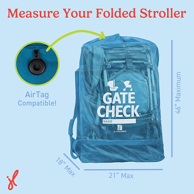 J.L. Childress Gate Check Bag for Single & Some Double Strollers - Travel Bag for Airplane, Fits Most Standard Baby Strollers, Airport Accessories Gate Check, Flying Essentials - Deluxe, Blue