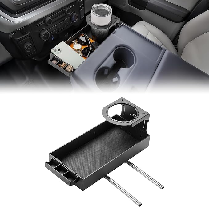 JOYTUTUS Aluminum Car Front Center Seat Headrest Organizer Compatible With 2011-2026 F150 F250 F350 F450 F550 F650 Jump Seat Console, Truck Center Console Cup Holder Coin Organizer Storage Accessories
