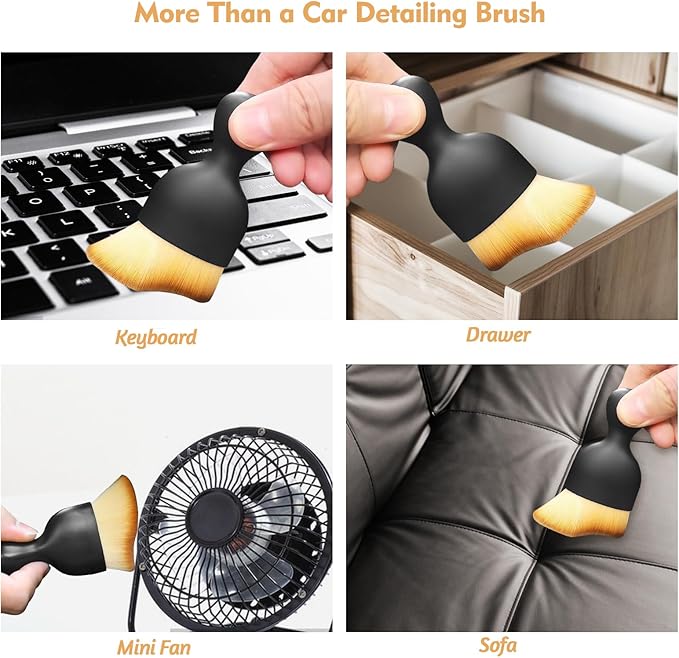 Car Interior Cleaning Brush with Ultra Soft Bristles, Car Duster Interior, Auto Detailing Brushes Dusting Car Accessories for Dashboard, AC Vents, Leather, Scratch-Free (2Pcs_Yellow)