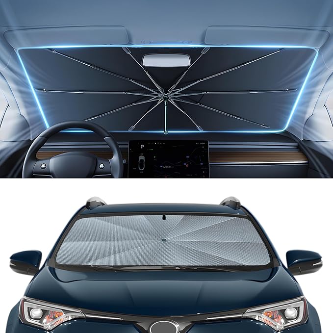 Autorder Windshield Sun Shade Umbrella for 2013-2018 Toyota RAV4 Accessories,Upgraded Ice Crystal Material,Easy Setup Umbrella Sunshade for Car Windshield,100% Sun Blocking