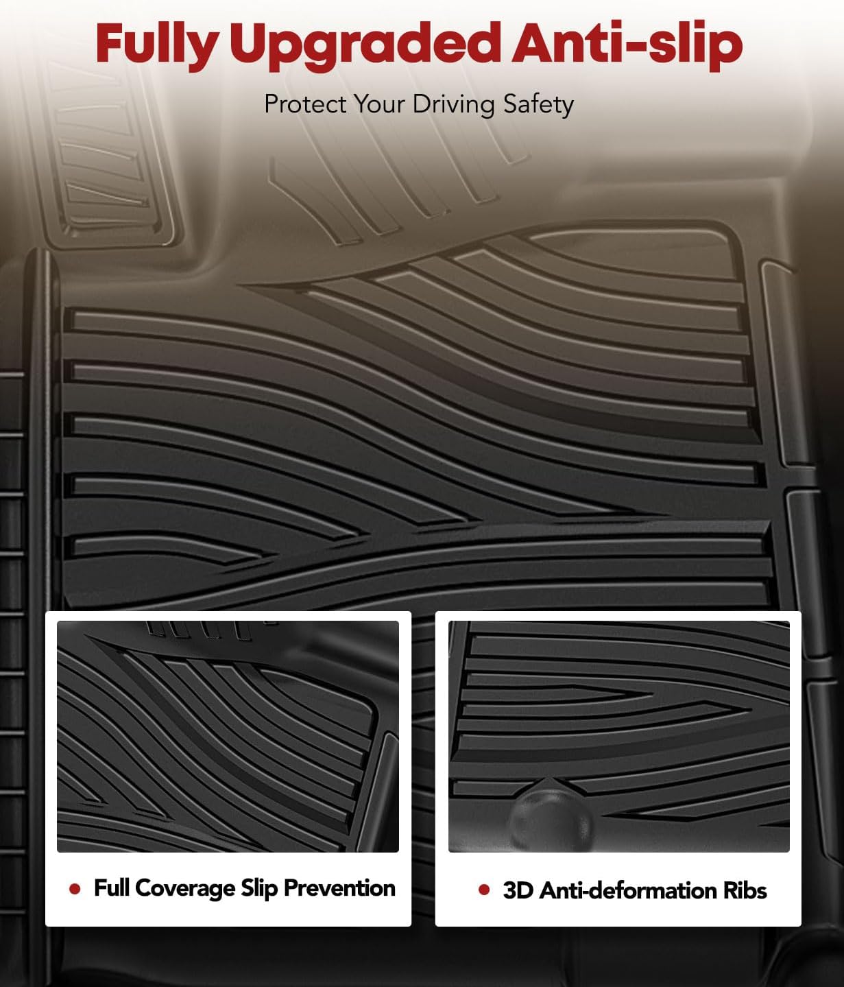 YHTAUTO Floor Mats Fit 2012-2021 Toyota Tundra CrewMax/Double Cab, TPE All Weather Car Mats Waterproof Anti-Slip Odorless Floor Liner, Interior Car Accessories Front Liner