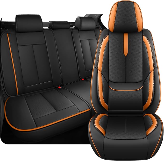 Fit for 98% of Mercedes Benz Car Seat Covers, Premium Nappa Leather Seat Cover, Fully Wrapped Protect Modern Style Seat Cover (5-Seat Standard, Black & Orange)