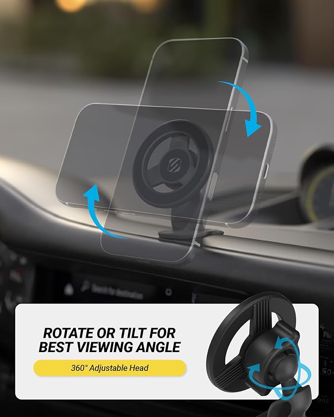 Scosche MagSafe Car Mount, Magnetic Phone Holders for Your Car Dashboard, Strong Magnetic Hold, 360° Rotatable Car Phone Holder Mount for iPhone 17 16 15 14 13 12 Includes Magnetic Ring, 2-Pack