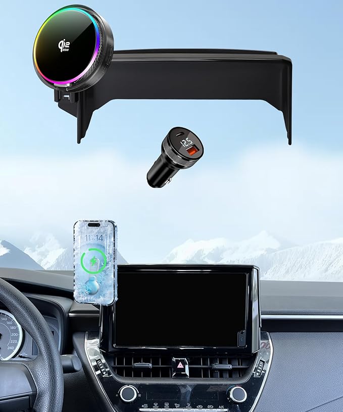 Qi2.2 25W Magnetic Car Mount Charger for Toyota Corolla 2019-2026 / Corolla Cross 2022-2026 Accessories, for Fast Charging Cell Phone Holder 8 Inch Screen Fixed Clip with Cooling Fan