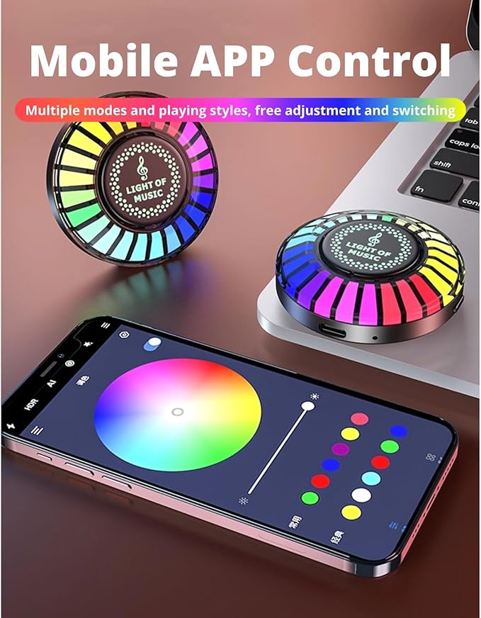 Car RGB Rhythm Lamp, Voice Activated Music Rhythm Light, Colorful LED Magnetic Sound Control Rhythm Lamp Pickup Sync Lights for Car Gaming DJ Stereo Lighting