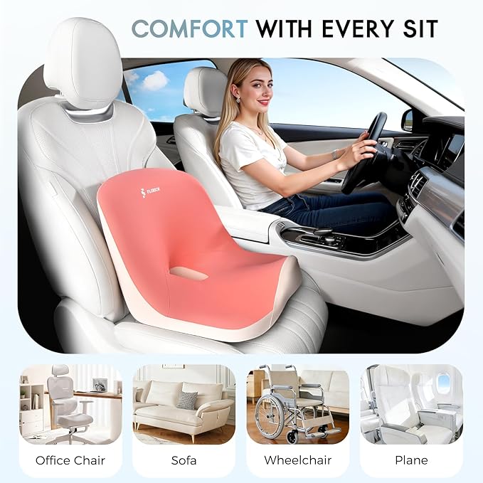 Car Seat Cushion and Lumbar Support Pillow, Larger Memory Foam Seat Cushion, Ergonomic L-Shaped Design Cushion for Back Pain Relief, Non-Slip Driving Cushion for Car, Office, Truck, Wheelchair-Pink