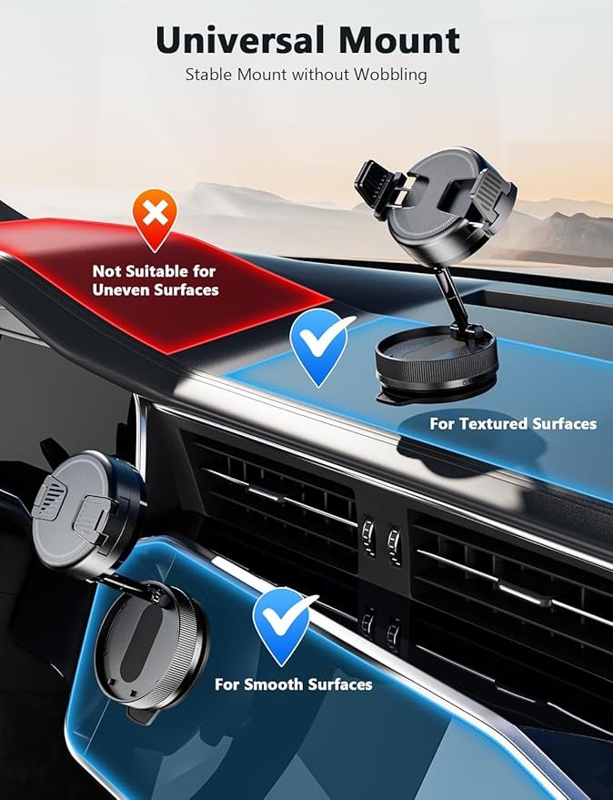 2026 Upgraded 360° Vacuum Magnetic Car Phone Holder for Magsafe [120+LBS Strongest Suction & 3000gf Strongest Magnetic], Adjustable Car Phone Mount for Your Car/Gym/Mirror for iPhone & Android, Pro