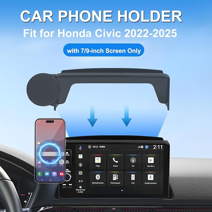 Car Phone Holder for 2022-2025 Honda Civic Accessories 7/9-inch Screen Fixed Clip, Magnet Cell Phone Mount Compatible with MagSafe, Hand-Free 360° Rotation Phone Automobile Cradles Not Affect Air Vent