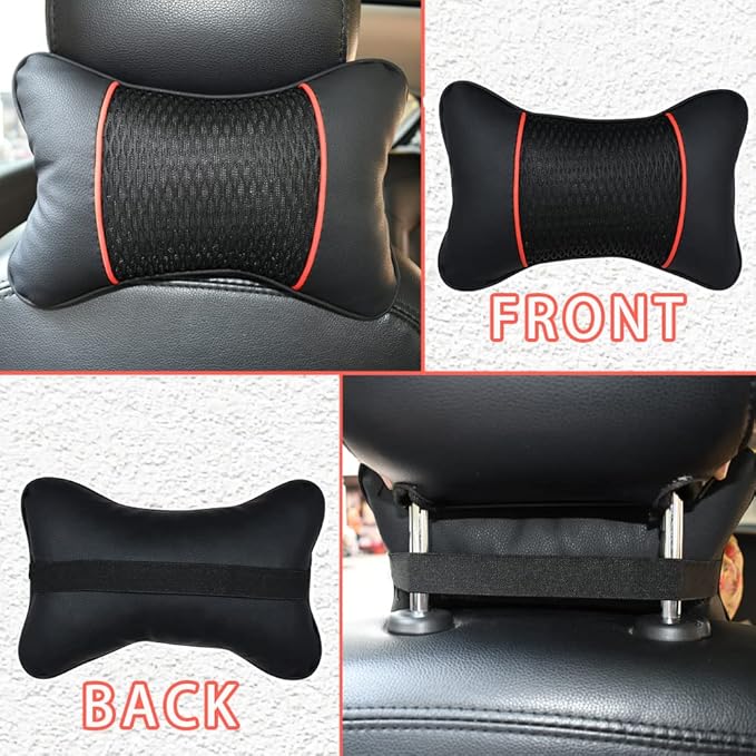 Car Neck Pillow 2 PCS,Universal Soft Breathable Leather Car Neck Pillow Comfortable Head Neck Rest Support Cervical Pillow for Travel Car Seat Driving & Home