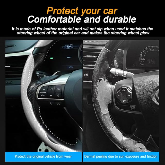 Mandark 3PCS Carbon Fiber Car Steering Wheel Cover, Anti-Skid Leather Vehicle Segmented Steer Wheel Protector, Auto Interior Protection Guard Accessories, Universal for Most Cars (White)