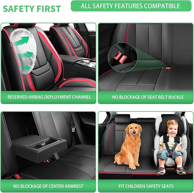 Fit Legacy Car Seat Covers for Subaru Legacy 2008-2023 2024 2025 2026 -Upgraded Premium Waterproof & Breathable Leather,Airbag Compatible,All-Weather Seat Cushion Protector,2 Front/Black-Red