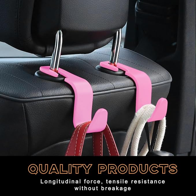 4PCS Car Seat Headrest Hook, Auto Back Seat Hanging Storage Organizer, Vehicle Seatback Hanger Holder for Purse Handbag Coat Umbrella, Universal Interior Car Accessories (Dark Pink)