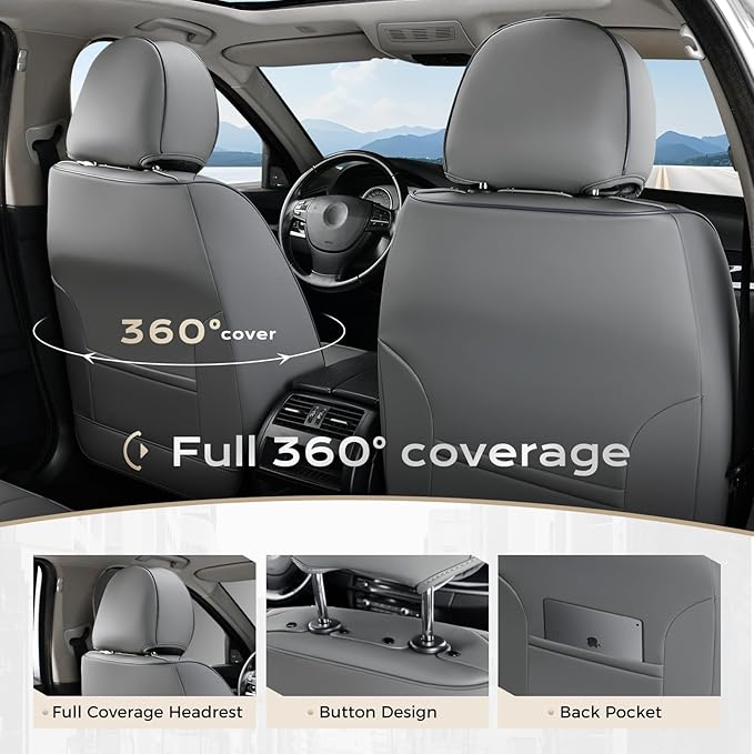 Coverado Seat Covers, Car Seat Covers Front Seats, Leather Seat Covers for Cars, Car Seat Protector Waterproof, Gray Car Seat Cushion, Front Carseat Cover Universal Fit for Most Cars Beige