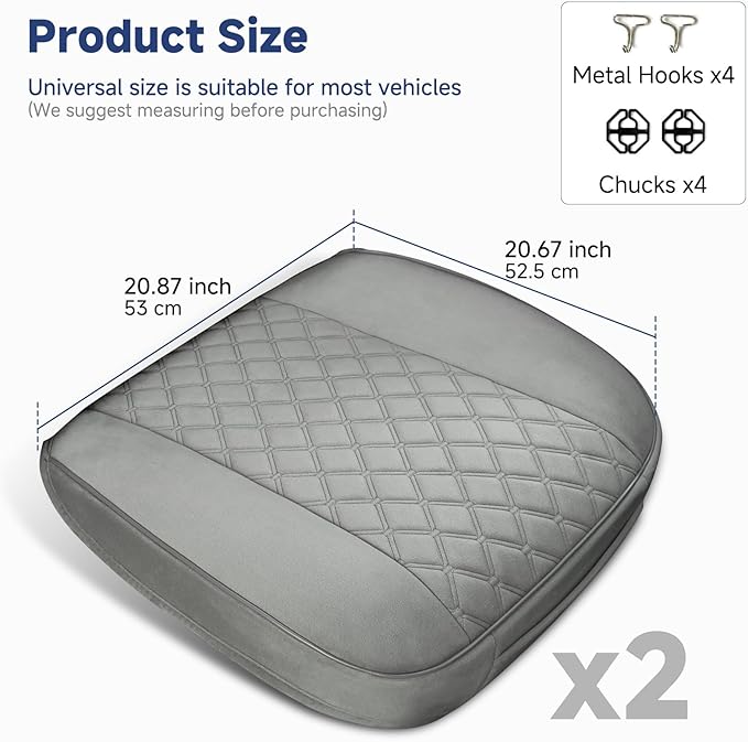 West Llama Front Car Seat Cover Protector, Comfortable Velvet Bottom Seat Cover Fits 95% of Vehicles,Cars,SUVs,Sedans,21.26 × 20.86 Inch(2PC-Gray)