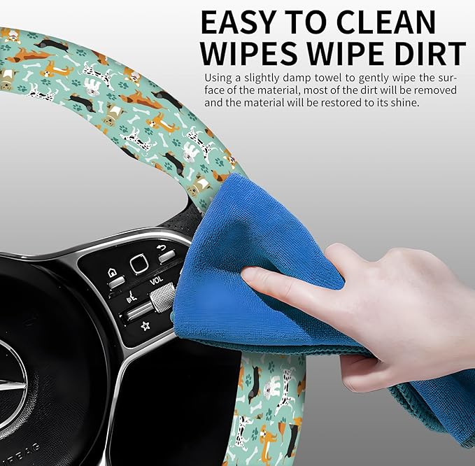 Elastic Car Steering Wheel Cover, Universal 15 inch Non-Slip Breathable Neoprene Steering Wheel Protector, Car Accessories for Women Men Fit Auto, Suvs, Truck Cute Dogs