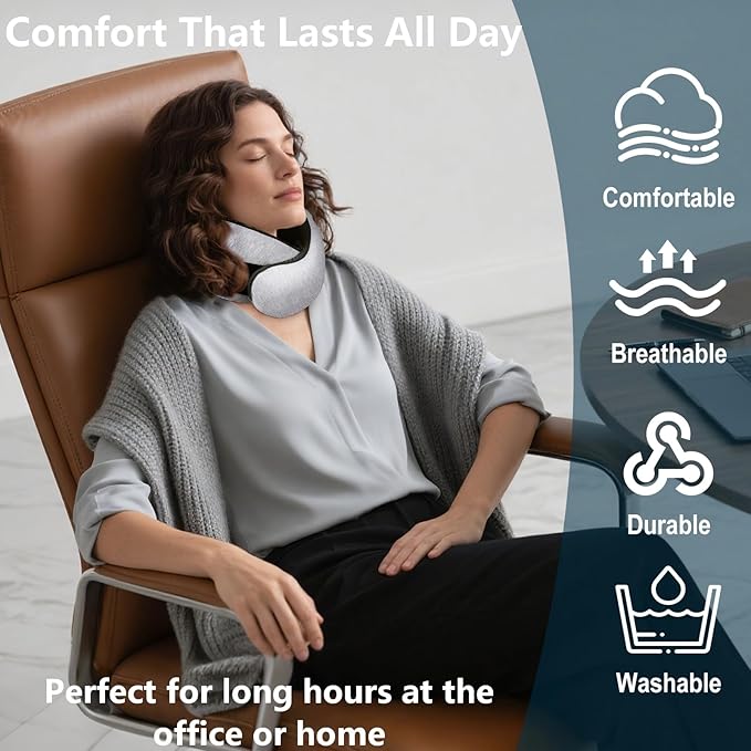 Travel Neck Pillow for Airplanes, Memory Foam with Chin Support, Ergonomic 360 Degree Cervical Support for Plane/Car/Train/Office (Light Grey)