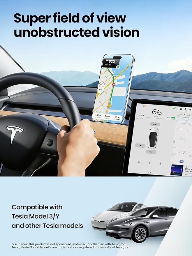 XIREL for Tesla Phone Mount All-Metal | MagSafe-Compatible [Strong Magnetic] Foldable 360° Adjustable for Tesla Model 3/Y/X/S/Juniper/Cybertruck,Fits All Phones+&iPhone17-12,Tesla Accessories