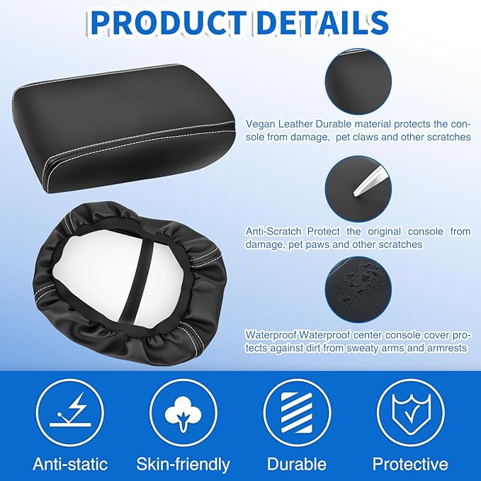Nilight Center Console Cover Compatible with 2011-2019 Ford Explorer PVC Leather Armrest Cover for Car Middle Center Console Cushion Pad Waterproof Console Covers Car Armrest Box Cover Black