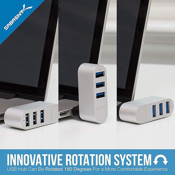 SABRENT Premium 3 Port Aluminum Mini USB 3.0 Hub [90°/180° Degree Rotatable] (HB-R3MC)