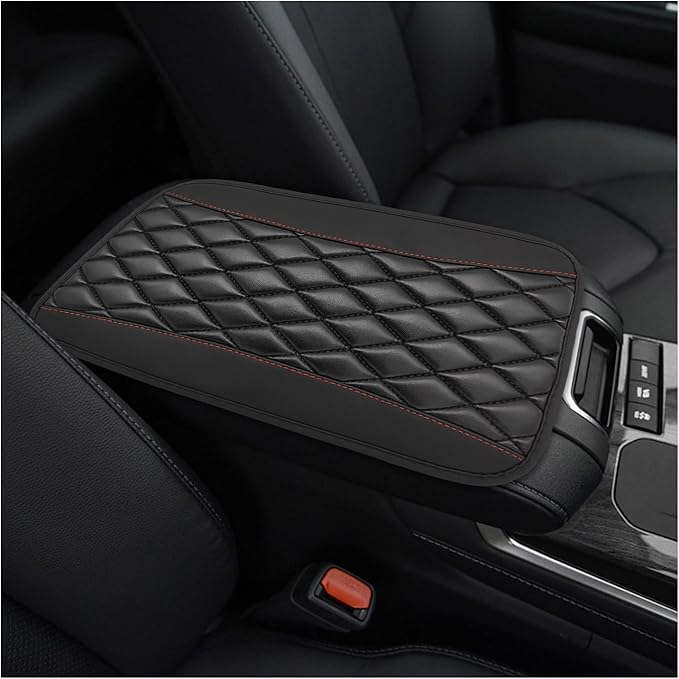 Car Center Console Cushion Pad, PU Leather Waterproof Auto Armrest Box Cover Protector, Comfortable Armrest Seat Box Cover Mat, Universal Car Accessories for SUV Truck (Black)