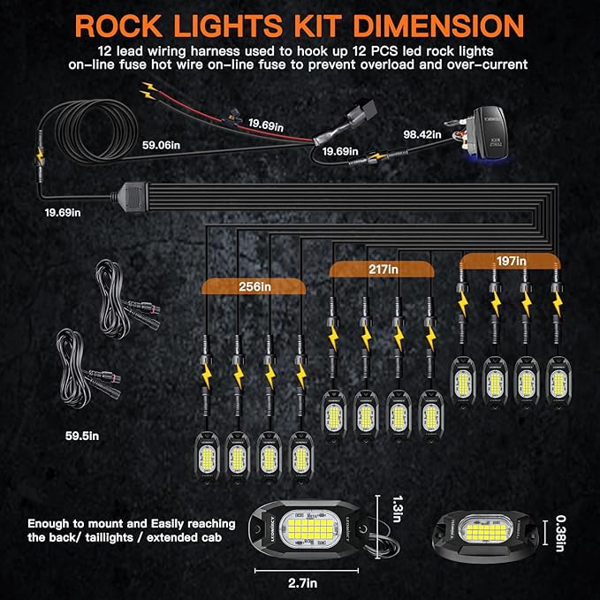 White Rock Lights,LEDMIRCY R6 LED Pure White Rock Lights 12PCS with Rocker Switch Wire Harness Kit for Trucks UTV Off Road Boat ATV Luces para Carro Super Bright High Power Light Waterproof Shockproof