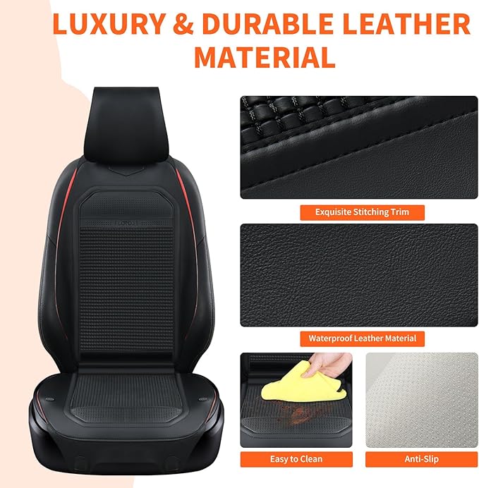 FLORICH Front Car Seat Covers Leather Seat Covers Waterproof Seat Cushion Protector Universal Fit for Cars SUV Truck Van, Black&Red, 1PCS