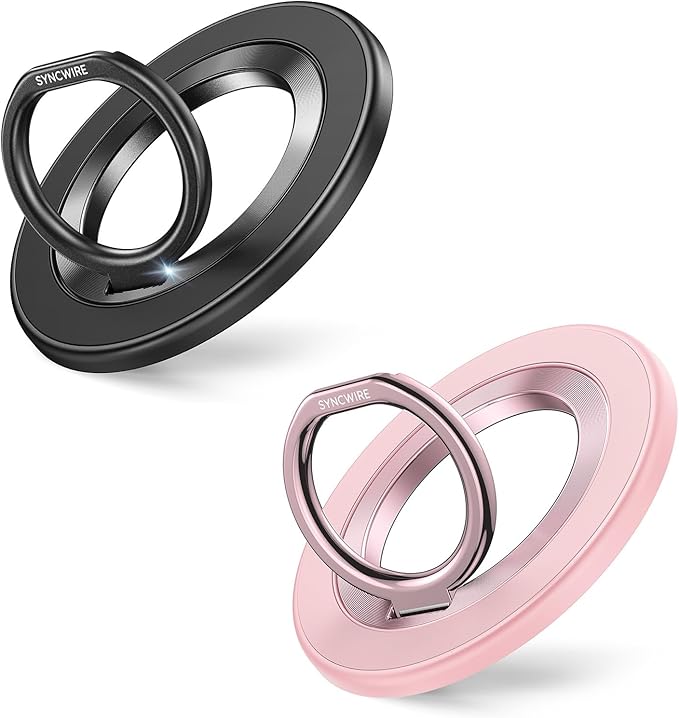 SYNCWIRE Magnetic Phone Ring Holder for MagSafe [2 Pack] - Magnet Cell Phone Grip Stand Finger Ring Kickstand Two-Sided Magnetic Compatible with iPhone 17 Pro Max 16 15 14 13 12 MagSafe Accessories