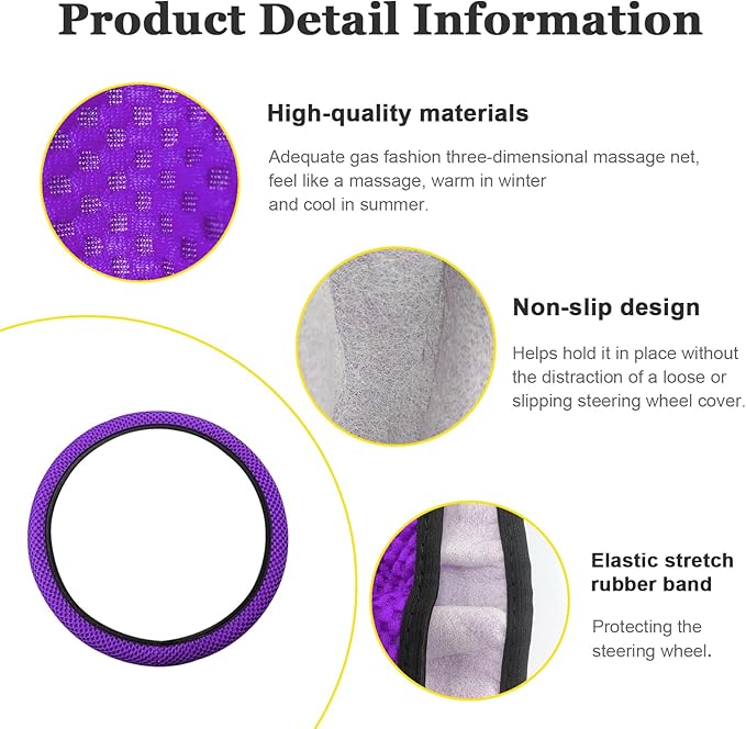 Kewucn Car Elastic Stretch Steering Wheel Cover, Soft Microfiber Breathable Ice Silk, Universal 15 Inch Anti-Slip Auto Steering Wheel Protector, Fit Car, SUV, Van, Sedan, Truck (Purple)
