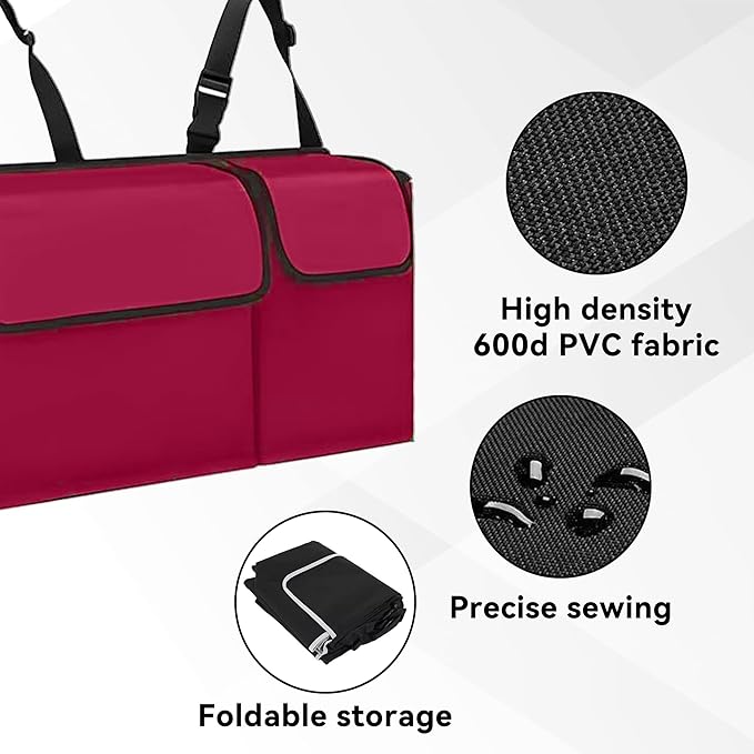 Car Trunk Organizer, Backseat Hanging Large Storage with Adjustable Straps,Waterproof PVC Collapsible Cargo Bag, Car Interior Accessories for Auto SUV MPV (Red)