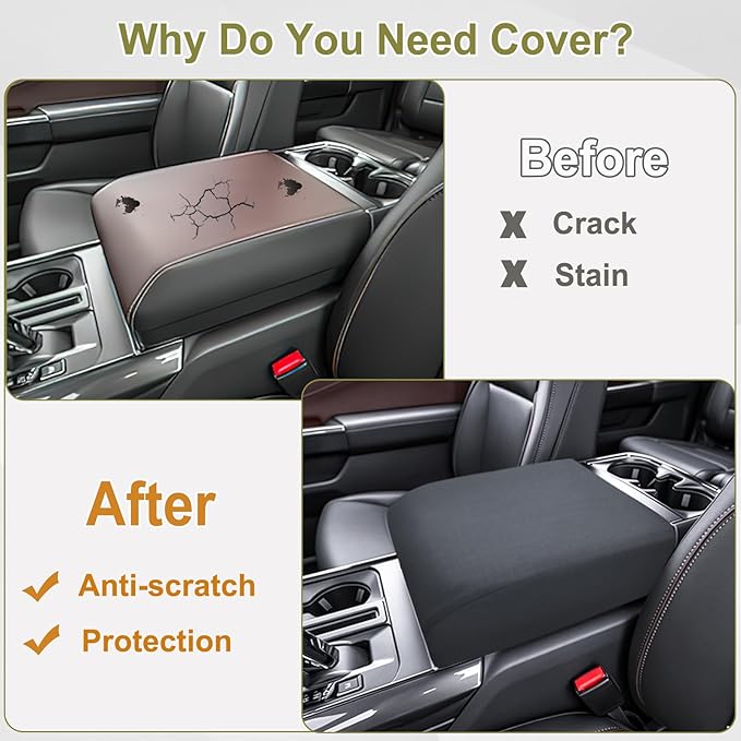 PIMCAR Center Console Cover for 2021-2025 2026 Ford F150 Middle Armrest Cusion Protector Anti Scratch Nylon Cover Interior Accessories(Bucket Seat Only)