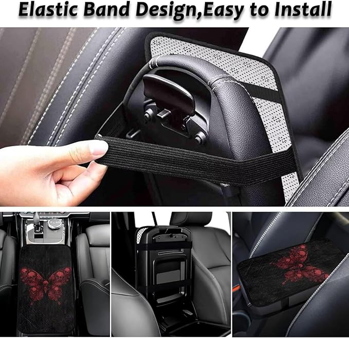Red Butterfly Car Arm Rest Cushion Pad Full Coverage Warm Car Console Covers Easy Install Cars Center Console Armrest Cover Full Coverage Fit for Most Cars,Vehicles,SUVs