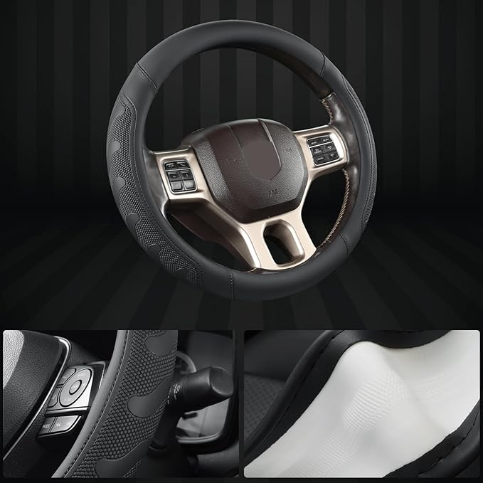 GIANT PANDA Car Steering Wheel Cover for RAM 1500 2500 3500, Compatible with Dodge RAM 15.5-16 inches - Black