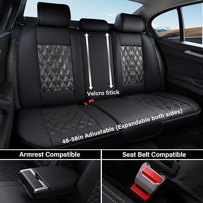 Coverado Car Seat Covers Full Set, 5 Seats Covers for Cars, Car Seat Covers Front Seats Back Seat Covers, Car Seat Protector Luxury Leathaire Waterproof Seat Cushions Universal Fit Most Cars Black